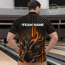 Load image into Gallery viewer, Custom Orange Patrotic Flame Bowling Men Quarter-Zip Shirt, US Flag Bowling Jersey IPHW11156