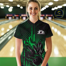 Load image into Gallery viewer, Custom Green Patrotic Flame Bowling Women Quarter-Zip Shirt, US Flag Bowling Jersey IPHW11157