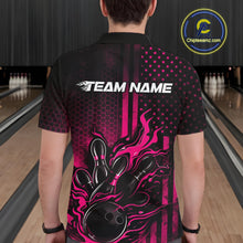 Load image into Gallery viewer, Custom Pink Patrotic Flame Bowling Men Polo Shirt, US Flag Bowling Jersey IPHW11159