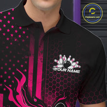 Load image into Gallery viewer, Custom Pink Patrotic Flame Bowling Men Polo Shirt, US Flag Bowling Jersey IPHW11159