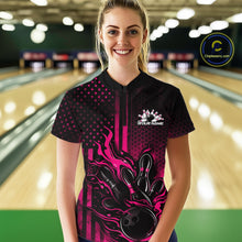 Load image into Gallery viewer, Custom Pink Patrotic Flame Bowling Women Quarter-Zip Shirt, US Flag Bowling Jersey IPHW11159