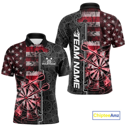 Custom Red Lightning US Flag Dartboard Patriotic Dart Team Men Polo Shirt Dart Jerseys IPHW10389