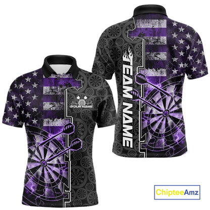 Custom Purple Lightning US Flag Dartboard Patriotic Dart Team Men Polo Shirt Dart Jerseys IPHW10390