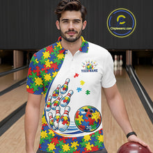 Load image into Gallery viewer, Custom Colorful Puzzles Autism Awareness Bowling Men Polo Shirt, Autism Acceptance Shirt IPHW11200