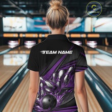Load image into Gallery viewer, Custom Black And Purple Flame Bowling Team Jersey, Tournament Women Quarter-Zip Shirt IPHW11207