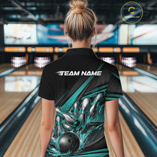 Load image into Gallery viewer, Custom Turquoise Blue Flame Bowling Team Jersey, Tournament Women Quarter-Zip Shirt IPHW11210