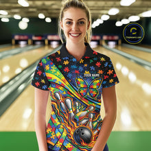 Load image into Gallery viewer, Custom Autism Awareness Butterfly Bowling Team Women Polo Shirt, Puzzles Bowling Jersey IPHW11214