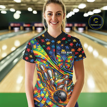 Load image into Gallery viewer, Custom Autism Awareness Butterfly Bowling Team Women Shirt, Puzzles Bowling Jersey IPHW11214