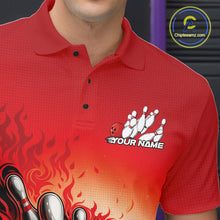 Load image into Gallery viewer, Custom Red Flame Bowling Tournament Men Polo Team Shirt, Fire Bowling League Shirt IPHW11215