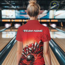 Load image into Gallery viewer, Custom Red Flame Bowling Tournament Women Quarter-Zip Shirt, Fire Bowling League Shirt IPHW11215