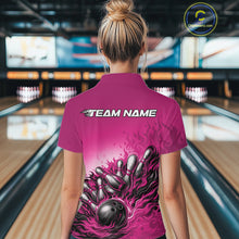 Load image into Gallery viewer, Custom Pink Flame Bowling Tournament Women Quarter-Zip Shirt, Fire Bowling League Shirt IPHW11218