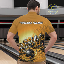 Load image into Gallery viewer, Custom Yellow Flame Bowling Tournament Men Quarter-Zip Team Shirt, Fire Bowling League Shirt IPHW11219