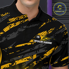 Load image into Gallery viewer, Custom Yellow Camo Funny Flame Bowling Men Polo Shirts, Bowling Team League Shirt IPHW10090
