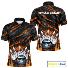 Load image into Gallery viewer, Custom Orange Camo Funny Flame Bowling Men Polo Shirts, Bowling Team League Shirt IPHW10091