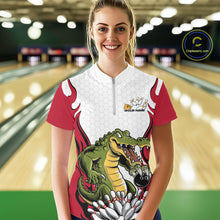 Load image into Gallery viewer, Custom Funny Alligator Women Bowling Shirts, Alligator Red Bowling Team League Shirt IPHW10683