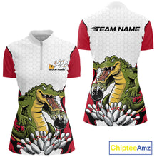 Load image into Gallery viewer, Custom Funny Alligator Women Bowling Shirts, Alligator Red Bowling Team League Shirt IPHW10683