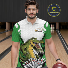 Load image into Gallery viewer, Custom Funny Alligator Bowling Men Polo Shirt, Alligator Green Bowling Team League Shirt IPHW10685