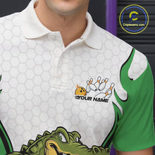 Load image into Gallery viewer, Custom Funny Alligator Bowling Men Polo Shirt, Alligator Green Bowling Team League Shirt IPHW10685
