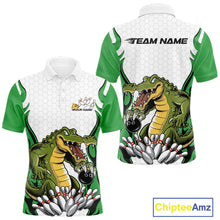Load image into Gallery viewer, Custom Funny Alligator Bowling Men Polo Shirt, Alligator Green Bowling Team League Shirt IPHW10685