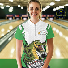 Load image into Gallery viewer, Custom Funny Alligator Women Bowling Shirts, Alligator Green Bowling Team League Shirt IPHW10685