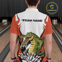 Load image into Gallery viewer, Custom Funny Alligator Bowling Men Polo Shirt, Alligator Orange Bowling Team League Shirt IPHW10686