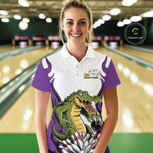 Load image into Gallery viewer, Custom Funny Alligator Bowling Women Polo Shirt, Alligator Purple Bowling Team League Shirt IPHW10687