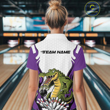 Load image into Gallery viewer, Custom Funny Alligator Bowling Women Polo Shirt, Alligator Purple Bowling Team League Shirt IPHW10687