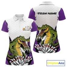 Load image into Gallery viewer, Custom Funny Alligator Bowling Women Polo Shirt, Alligator Purple Bowling Team League Shirt IPHW10687