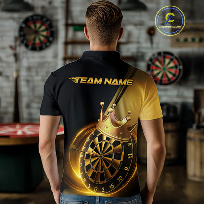 Custom Black And Gold Dartboard With Crown Dart Team Men Polo Shirts, Dart Jerseys IPHW9995
