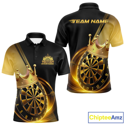 Custom Black And Gold Dartboard With Crown Dart Team Men Polo Shirts, Dart Jerseys IPHW9995