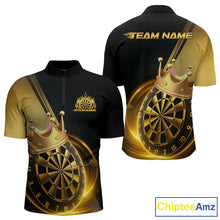 Load image into Gallery viewer, Custom Black And Gold Dartboard With Crown Dart Team Men Quarter-Zip Shirts, Dart Jerseys IPHW9995