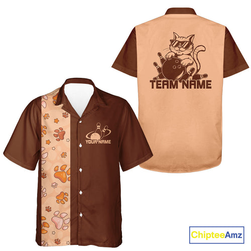 Custom Retro 50S Cat Bowling Button Up Shirt Men And Women, Vintage Cat Bowling Shirt IPHW10095