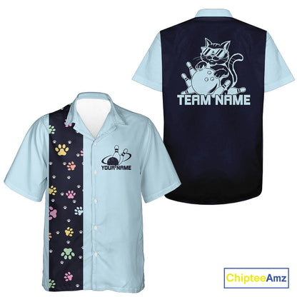 Custom Retro 50S Cat Bowling Button Up Shirt Men And Women, Vintage Cat Bowling Shirt IPHW10095