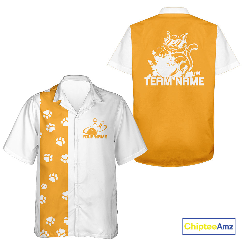 Custom Retro 50S Cat Bowling Button Up Shirt Men And Women, Vintage Cat Bowling Shirt IPHW10095