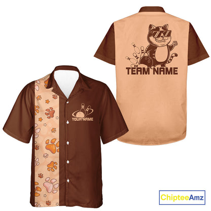 Custom Retro 50S Cat Bowling Button Up Shirt Men And Women, Vintage Cat Bowling Shirt IPHW10096