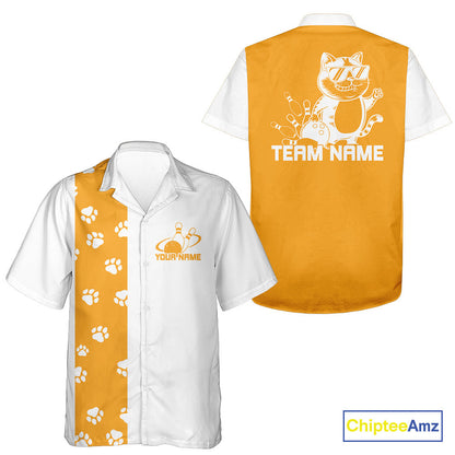 Custom Retro 50S Cat Bowling Button Up Shirt Men And Women, Vintage Cat Bowling Shirt IPHW10096