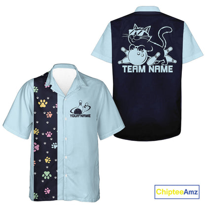 Custom Retro 50S Cat Bowling Button Up Shirt Men And Women, Vintage Cat Bowling Shirt IPHW10097