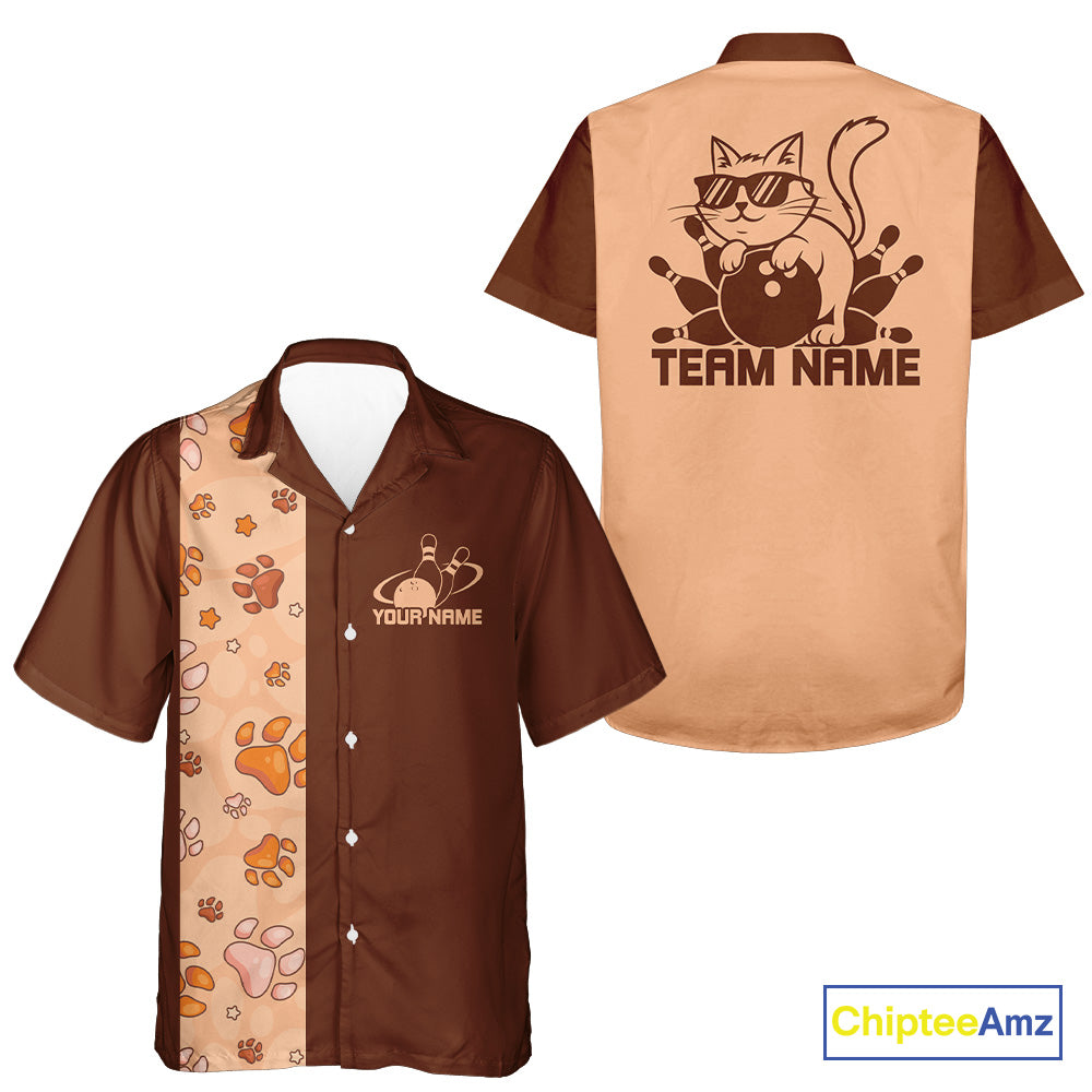 Custom Retro 50S Cat Bowling Button Up Shirt Men And Women, Vintage Cat Bowling Shirt IPHW10098