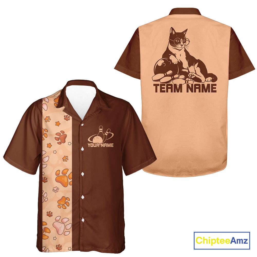 Custom Retro 50S Cat Bowling Button Up Shirt Men And Women, Vintage Cat Bowling Shirt IPHW10099