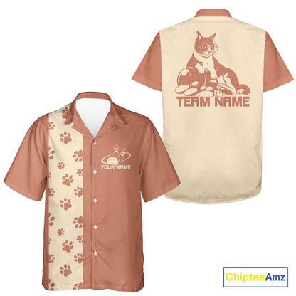 Custom Retro 50S Cat Bowling Button Up Shirt Men And Women, Vintage Cat Bowling Shirt IPHW10099