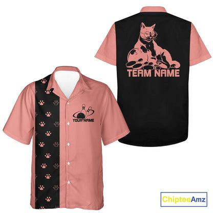 Custom Retro 50S Cat Bowling Button Up Shirt Men And Women, Vintage Cat Bowling Shirt IPHW10099