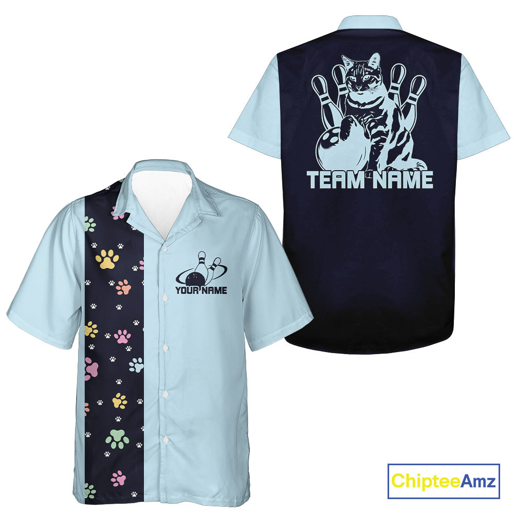 Custom Retro 50S Cat Bowling Button Up Shirt Men And Women, Vintage Cat Bowling Shirt IPHW10100
