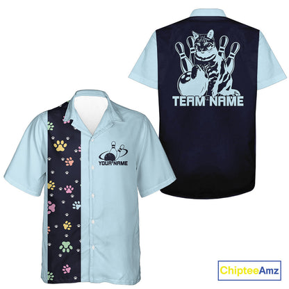 Custom Retro 50S Cat Bowling Button Up Shirt Men And Women, Vintage Cat Bowling Shirt IPHW10100