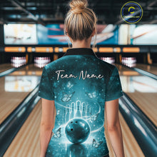 Load image into Gallery viewer, Custom Blue Butterfly Women Bowling Quarter-Zip Shirt, Ladies Bowling League Shirt IPHW10922