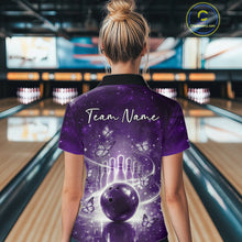 Load image into Gallery viewer, Custom Purple Butterfly Women Bowling Polo Shirt, Ladies Bowling League Shirt IPHW10924