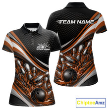 Load image into Gallery viewer, Custom Orange Flame Bowling Women Polo Shirt, Bowling Team League Shirt Bowler Jerseys IPHW11228