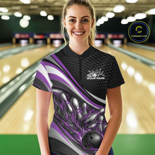 Load image into Gallery viewer, Custom Purple Flame Bowling Women Quarter-Zip Shirt, Bowling Team League Shirt Jerseys IPHW11229