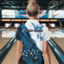 Load image into Gallery viewer, Custom Blue Flame Bowling Women Polo Shirt, Bowling Team League Shirt Bowler Jerseys IPHW11243