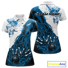 Load image into Gallery viewer, Custom Blue Flame Bowling Women Polo Shirt, Bowling Team League Shirt Bowler Jerseys IPHW11243
