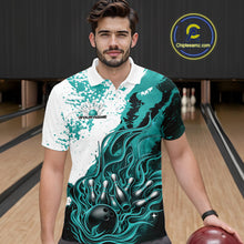 Load image into Gallery viewer, Custom Turquoise Blue Flame Bowling Men Polo Shirt, Bowling League Shirt Bowler Jerseys IPHW11244